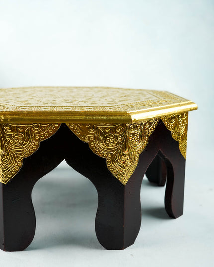 Wooden Stool with Brass Finish - 14 inch - WL2594