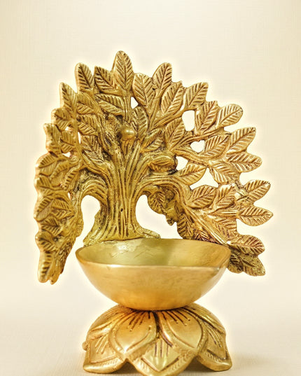 Brass Kalpavriksha Tree Diya with Lotus Base - WL2599