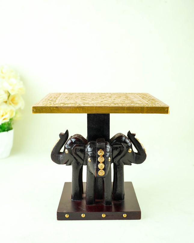Elephant Stool with Brass Fitted Top - 8 inch - WL2646