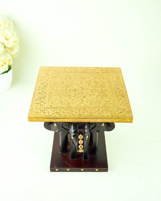Elephant Stool with Brass Fitted Top - 8 inch - WL2646