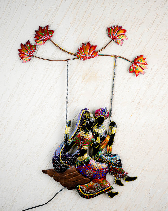 Metal Handpainted Radha Krishna in Jhula - WL2899-2