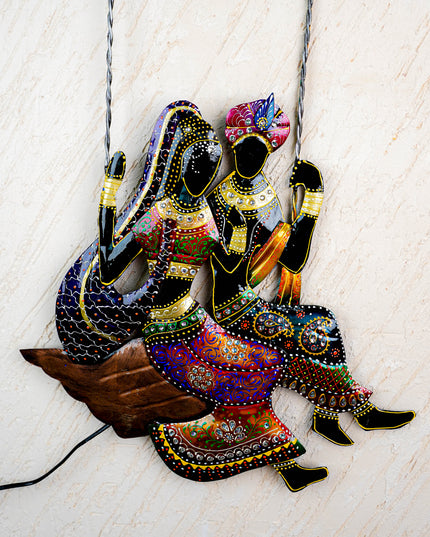 Metal Handpainted Radha Krishna in Jhula - WL2899-2