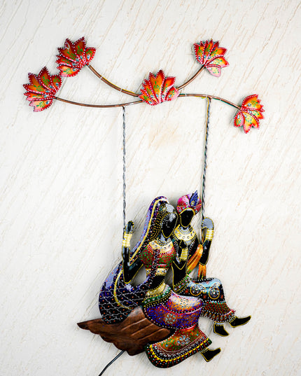 Metal Handpainted Radha Krishna in Jhula - WL2899-2