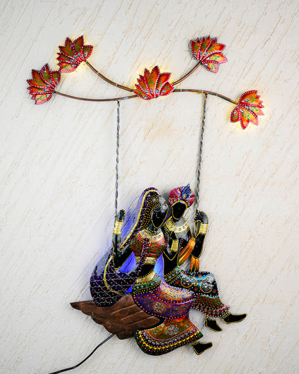 Metal Handpainted Radha Krishna in Jhula - WL2899-2