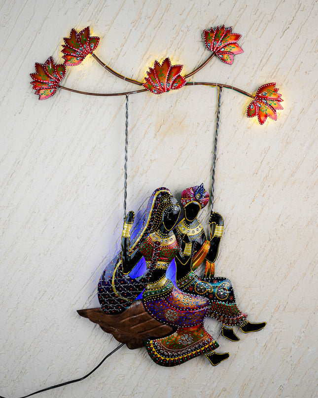 Metal Handpainted Radha Krishna in Jhula - WL2899-2