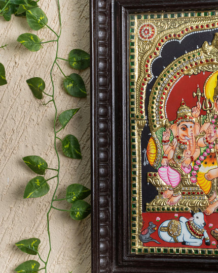 Tanjore Painting - Shiv Parivar - Semi Embossed - 15x12 inch - WL2948