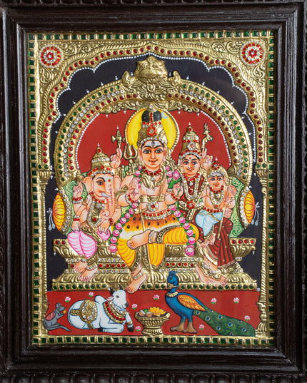 Tanjore Painting - Shiv Parivar - Semi Embossed - 15x12 inch - WL2948