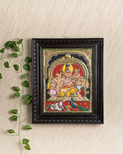 Tanjore Painting - Shiv Parivar - Semi Embossed - 15x12 inch - WL2948