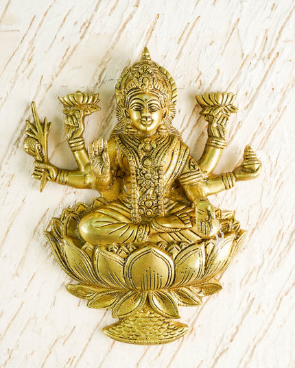 Brass Lakshmi Ganesha Wall Hanging - 12 inch - Set of 2 - WL3038