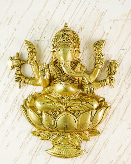 Brass Lakshmi Ganesha Wall Hanging - 12 inch - Set of 2 - WL3038