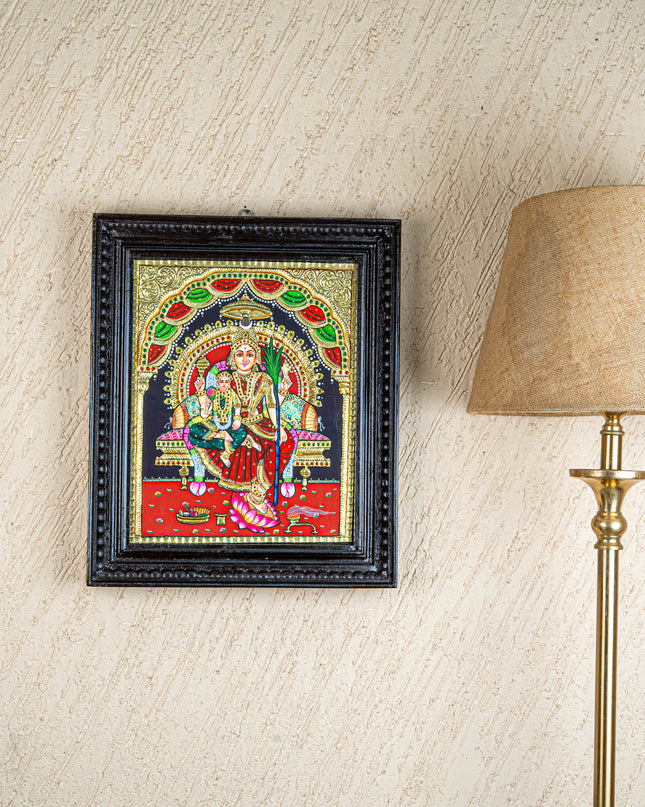 Tanjore Painting - Bala & Lalitha Tripura Sundari - Flat (Gold Foil) - 15x12 inch - WL3056