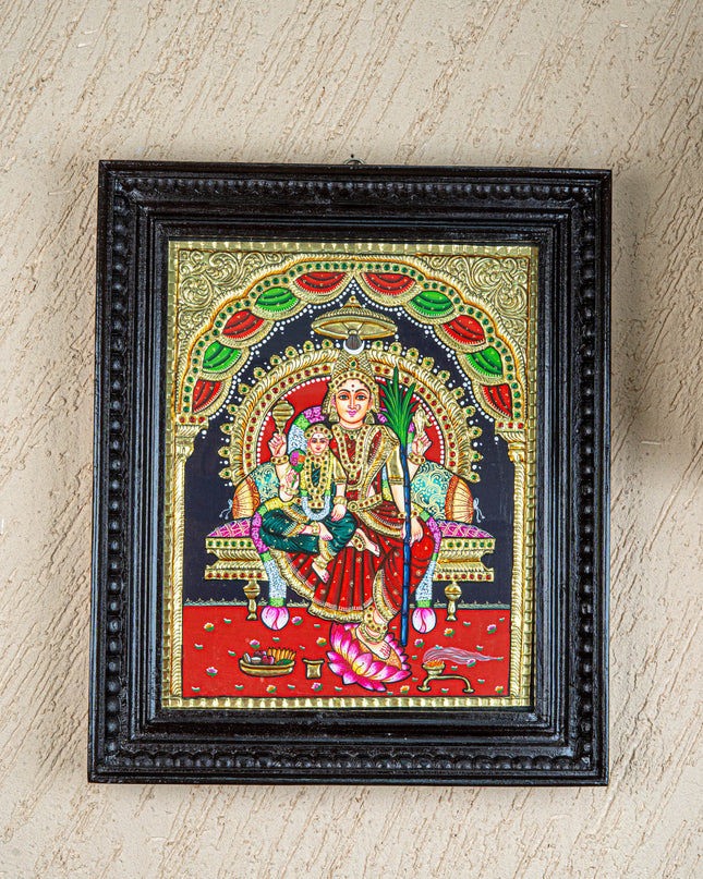 Tanjore Painting - Bala & Lalitha Tripura Sundari - Flat (Gold Foil) - 15x12 inch - WL3056