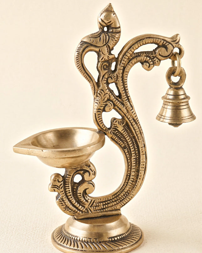 Brass Parrot Diya with Hanging Bell - WL3104