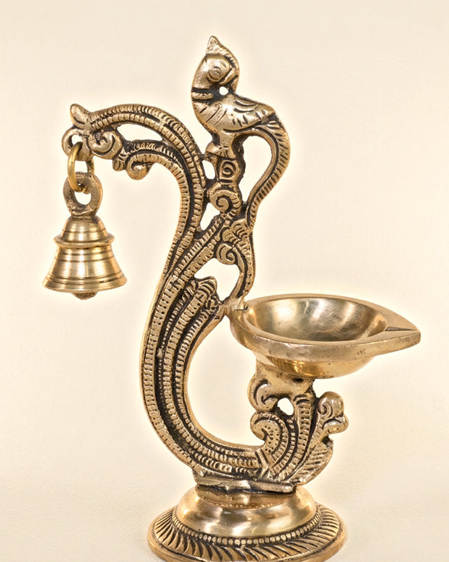 Brass Parrot Diya with Hanging Bell - WL3104