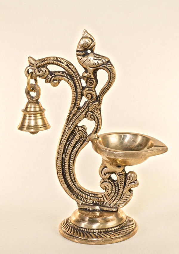 Brass Parrot Diya with Hanging Bell - WL3104