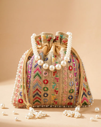 Multi Coloured Chamki Work Potli Bag - WL3144
