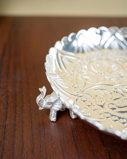 Fancy Pooja Tray with Elephant Stand - 8 inch - WL3351