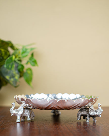 Fancy Pooja Tray with Elephant Stand - 8 inch - WL3351