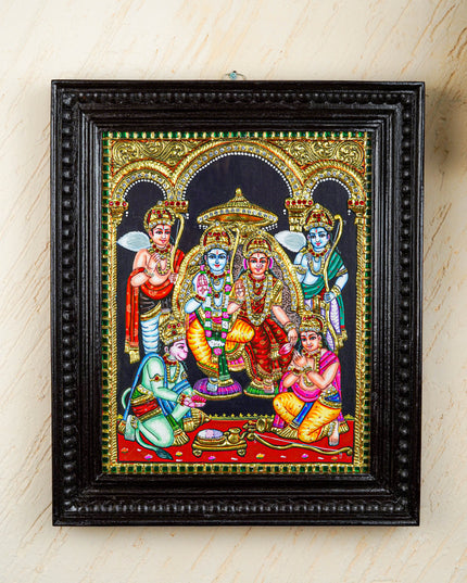 Tanjore Painting - Ramar Pattabhishekam - Semi Embossed - 15x12 inch - WL3398