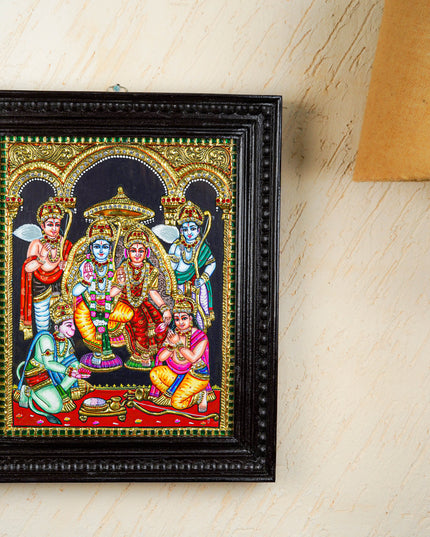 Tanjore Painting - Ramar Pattabhishekam - Semi Embossed - 15x12 inch - WL3398