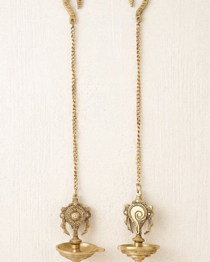Brass Shank Chakra Hanging Diya - Set of 2 - WL3416