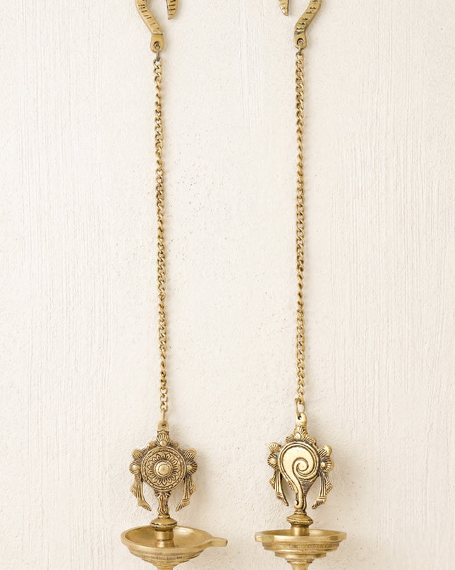 Brass Shank Chakra Hanging Diya - Set of 2 - WL3416