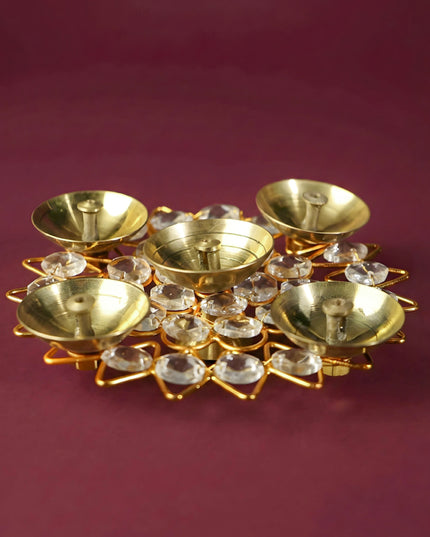 Brass - Round Crystal 5 Diya - Small - WL3431
