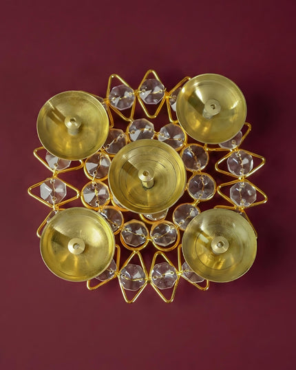 Brass - Round Crystal 5 Diya - Small - WL3431