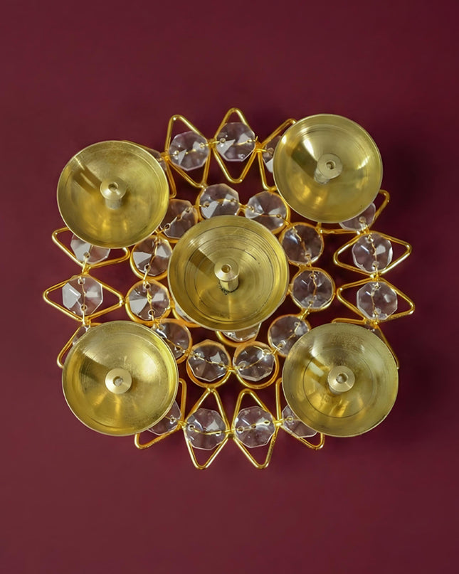 Brass - Round Crystal 5 Diya - Small - WL3431