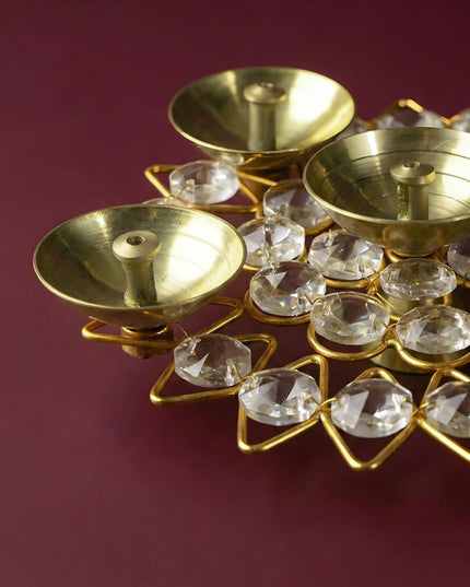 Brass - Round Crystal 5 Diya - Small - WL3431