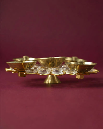 Brass - Round Crystal 5 Diya - Small - WL3431