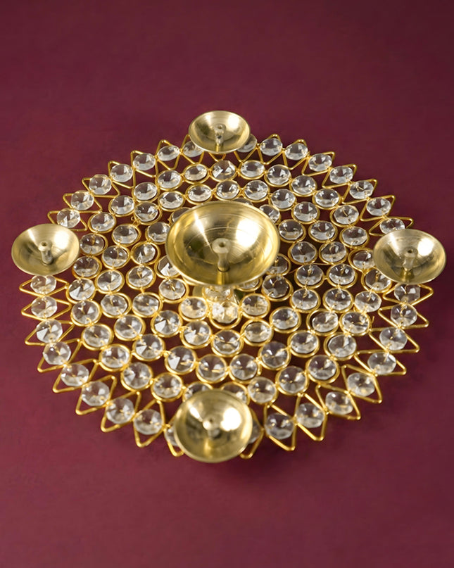 Brass - Round Crystal 5 Diya - Big - WL3433