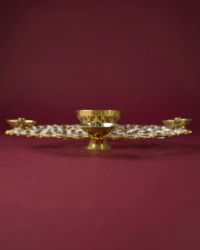 Brass - Round Crystal 5 Diya - Big - WL3433
