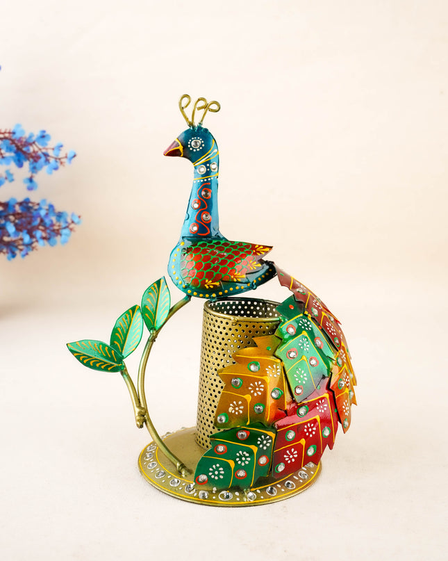Hand Painted Peacock Pen Stand - WL3641