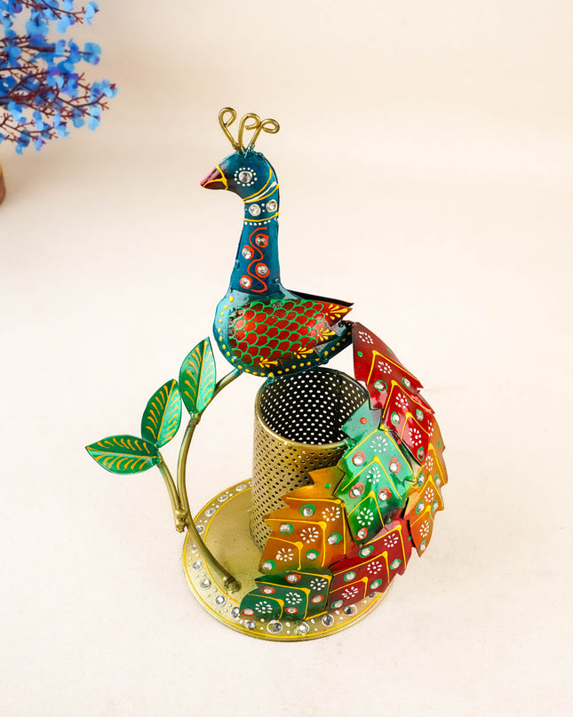 Hand Painted Peacock Pen Stand - WL3641