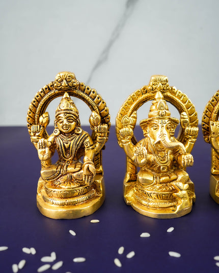 Brass Lakshmi Ganesha Saraswathi Idols in Frame - Set of 3 - WL3689