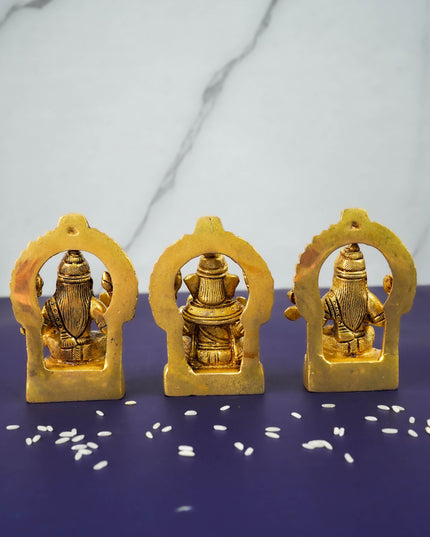Brass Lakshmi Ganesha Saraswathi Idols in Frame - Set of 3 - WL3689