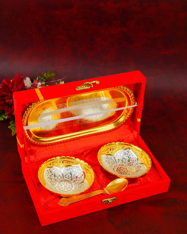 Silver & Gold Plated Bowl Set of 2 with Plate - W3712