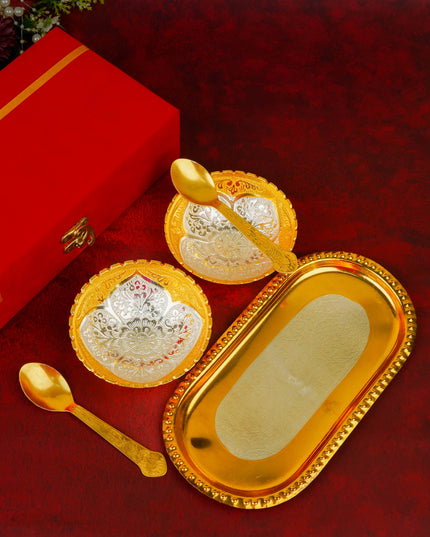 Silver & Gold Plated Bowl Set of 2 with Plate - W3712