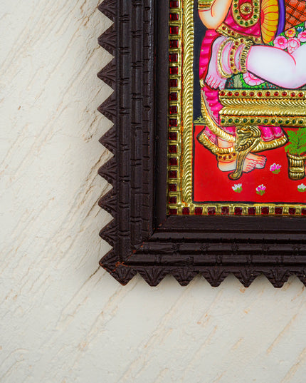 Tanjore Painting Butter Krishna (Chettinad Frame) - Flat (Gold foil) - 15x12 inch - WL3783