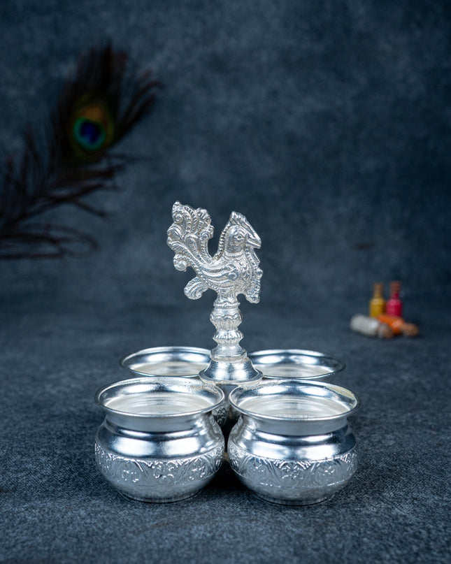 German Silver 4 Cup Annapakshi Kumkum holder - WL3917