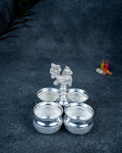 German Silver 4 Cup Annapakshi Kumkum holder - WL3917