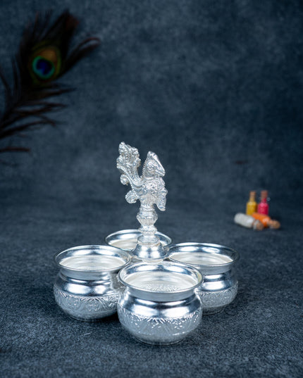 German Silver 4 Cup Annapakshi Kumkum holder - WL3917