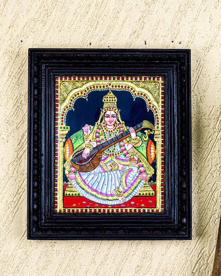 Tanjore Painting - Saraswathi - Flat (Gold Foil) - 12x10 inch - WL3965