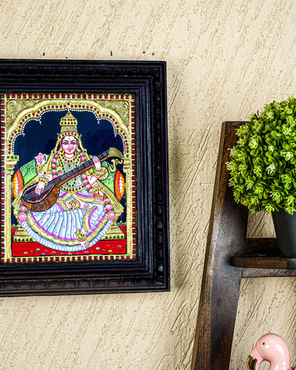 Tanjore Painting - Saraswathi - Flat (Gold Foil) - 12x10 inch - WL3965