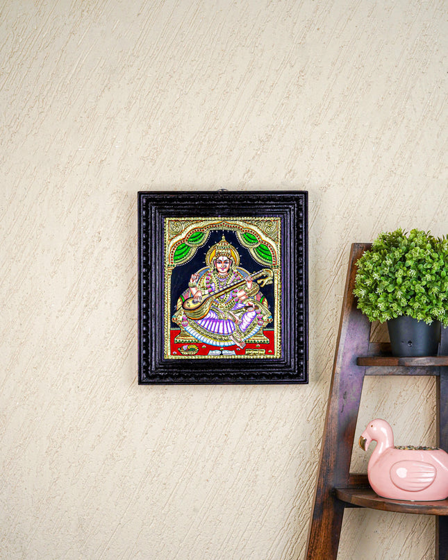 Tanjore Painting - Saraswathi - Flat (Gold Foil) - 12x10 inch - WL3965