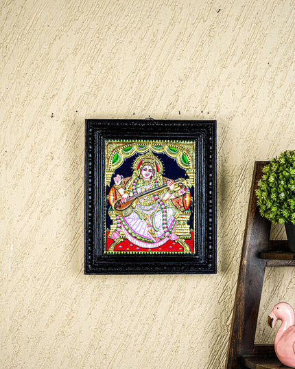 Tanjore Painting - Saraswathi - Flat (Gold Foil) - 12x10 inch - WL3965