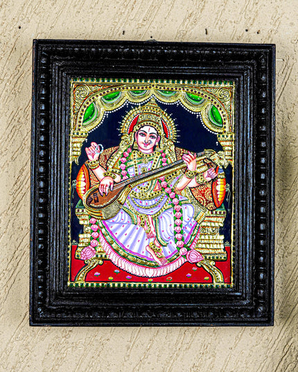 Tanjore Painting - Saraswathi - Flat (Gold Foil) - 12x10 inch - WL3965