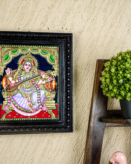 Tanjore Painting - Saraswathi - Flat (Gold Foil) - 12x10 inch - WL3965