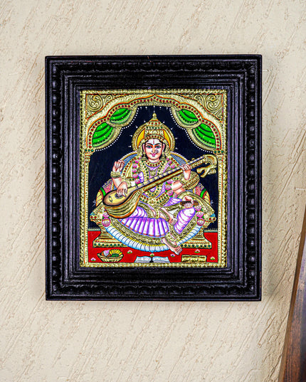 Tanjore Painting - Saraswathi - Flat (Gold Foil) - 12x10 inch - WL3965